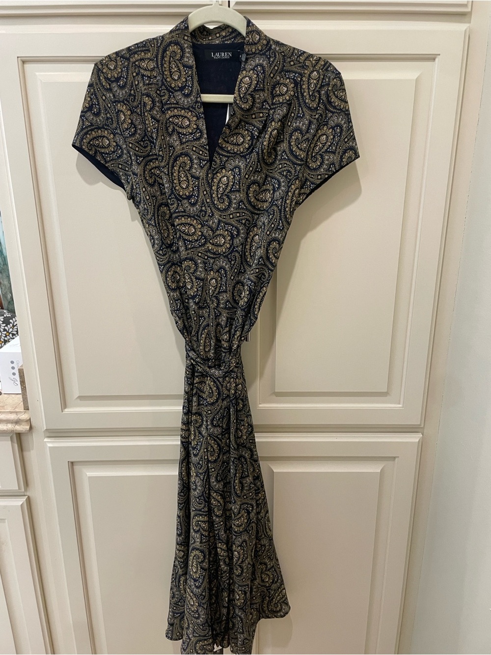 Lauren Ralph Lauren Navy Paisley V-Neck Dress
